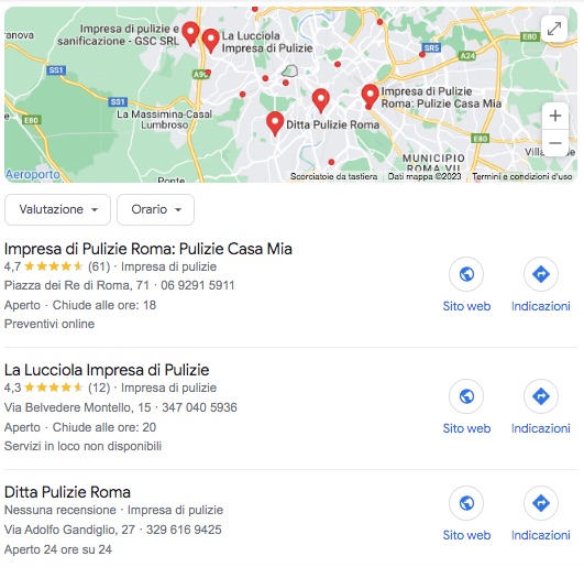 imprese di pulizia ricerca locale google